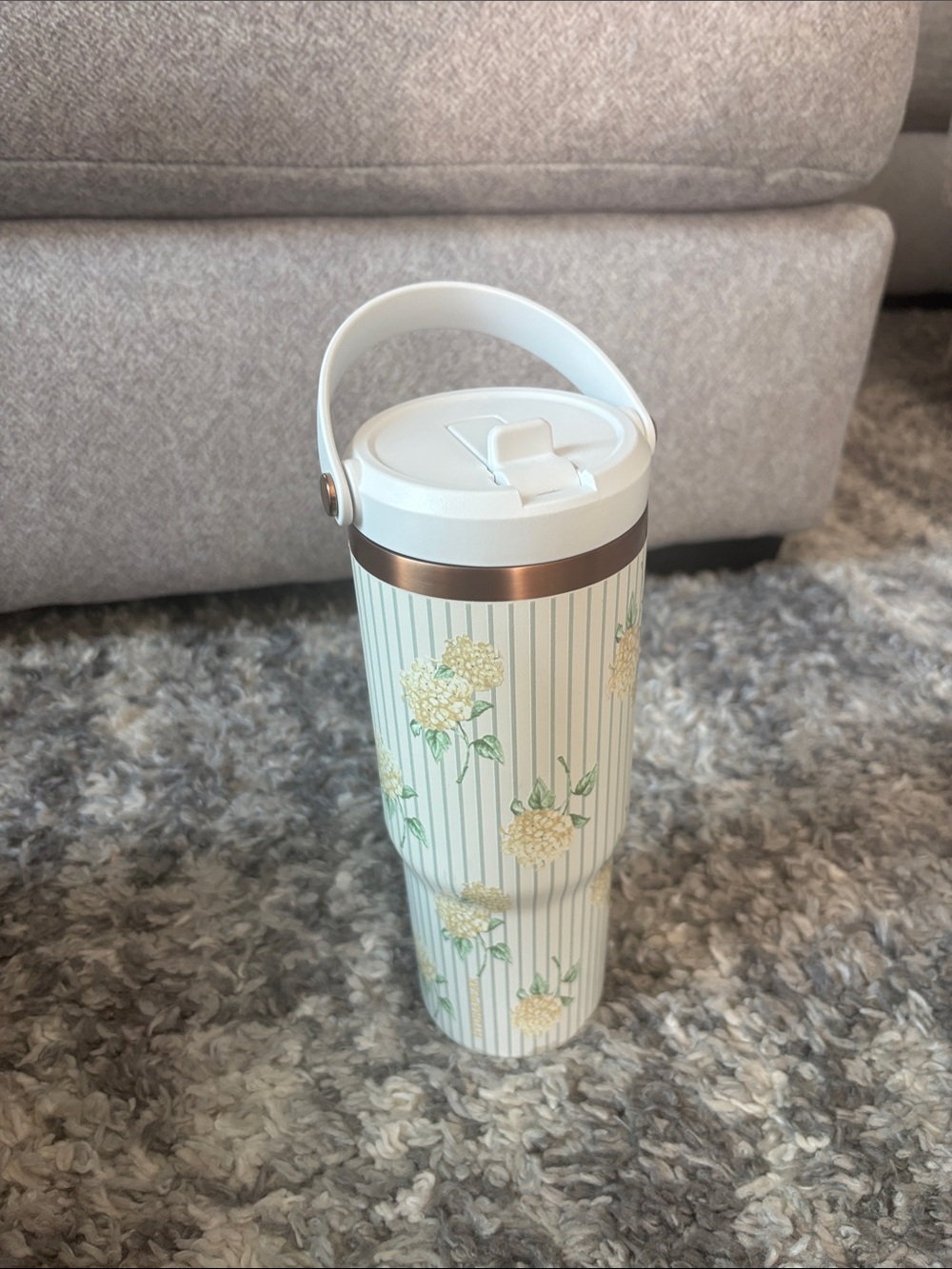 Floral Insulated Travel Bottle - White & Yellow